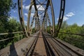 Railway viaduct in the UWA wide-angle lens on a sunny day. Summer