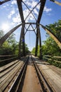 Railway viaduct in the UWA wide-angle lens on a sunny day. Summer