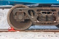 Railway wagon chassis consist from heavy steel wheels Royalty Free Stock Photo