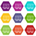 Railway wagon icons set 9 vector