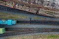 Railway wagons loaded with logs top view Royalty Free Stock Photo