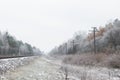 Railway in the winter beautiful forest. Background.