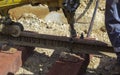 Railway workers bolting track rail. Royalty Free Stock Photo