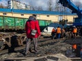 Damaged train cars.