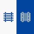 Railways, Station, Train, Transportation Line and Glyph Solid icon Blue banner Line and Glyph Solid icon Blue banner