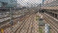 Railways at Stockholm train station seen from above through rabitz grid