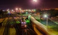 Railways and trains at night