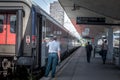 Railworker, staff employee, getting ready to board a Eurocity train Ljubljana Vienna for an international service in Ljubljana