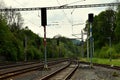 Railyard with traffic lights