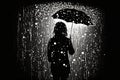 rain black background. man with umbrella in bad weather. Royalty Free Stock Photo