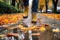 rain boots splashing in a puddle