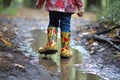 rain boots with a trail of muddy footprints
