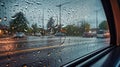 Rain on car front window. Generative Ai Royalty Free Stock Photo