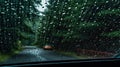 Rain on car front window. Generative Ai Royalty Free Stock Photo