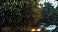 Rain on car front window. Generative Ai Royalty Free Stock Photo