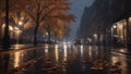 Rain in the city in autumn, evening in the city, dark atmosphere
