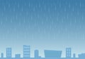 Rain on city background. Rainy day. Urban landscape in rainy weather. Vector illustration in flat style Royalty Free Stock Photo