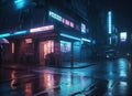 Rain in the city, neon colors. AI generative Royalty Free Stock Photo