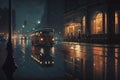 Rain in the city at night. People with an umbrella. Royalty Free Stock Photo