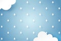 Rain and cloud on blue sky background. Rainy season, Paper cut of monsoon sale banner template. Vector illustration Royalty Free Stock Photo