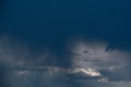 Rain cloud, close-up, rainstorm against the background of the summer sky. Texture. The rain comes from the cloud. Royalty Free Stock Photo