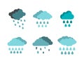 Rain cloud icon set, flat style