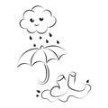 Rain cloud with raindrops line art design