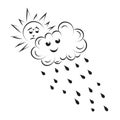 Rain cloud with raindrops line art design