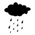 Rain cloud silhouette isolated on white. Cartoon, autumnal forecast clipart with water drops. Illustration of rainy cumulus with Royalty Free Stock Photo