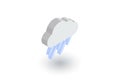 Rain cloud, storm weather isometric flat icon. 3d vector