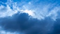 Rain cloud and sun beam. Panorama of cloudy gray sky. Abstract textured. Rain clouds background. Space for text. Royalty Free Stock Photo