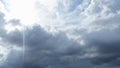 Rain cloud and sun beam. Panorama of cloudy gray sky. Abstract textured. Rain clouds background. Space for text. Royalty Free Stock Photo