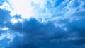Rain cloud and sun beam. Panorama of cloudy gray sky. Abstract textured. Rain clouds background. Space for text. Royalty Free Stock Photo