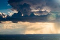 Rain clouds colorful dramatic sky with cloud at sunset. Royalty Free Stock Photo