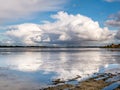 Rain clouds, cumulonimbus, over Gooimeer Lake near Huizen, Netherlands