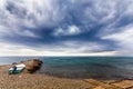 Rain clouds over beautiful Waimanalo Bay Assos - Ãâ¡anakkale - Turkey Royalty Free Stock Photo