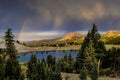 Rain Clouds and Rainbow over Lake Helen, Lassen Volcanic National Park Royalty Free Stock Photo