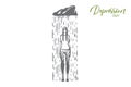 Rain, depression, woman, sad, stress concept. Hand drawn isolated vector.