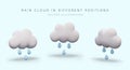 Rain is dripping from white cloud. Set of 3D illustrations in cartoon style Royalty Free Stock Photo