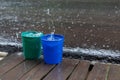 Rain drop in bucket water, weather rainy Royalty Free Stock Photo