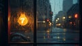 Rain drop reflect at night. Rain drops on car window with road light bokeh, City life in night in rainy season abstract