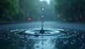 Rain Droplet Impact Make a Circle on The Water Surface. Generative AI Royalty Free Stock Photo