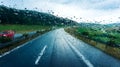 Rain droplets on car windshield . Royalty Free Stock Photo