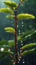 Rain Droplets Drops on Leaves and Trunks in The Forest