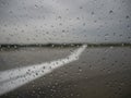 Rain drops on airplane window Royalty Free Stock Photo