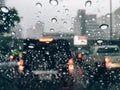 Rain drops on car front window Royalty Free Stock Photo