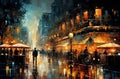 rainy in Paris city ,rain drops on window glass , rainy city street evening blurred light Autumn season