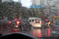 Rain drops on car windshield after water protection repellent coating Royalty Free Stock Photo