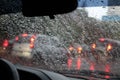 Rain drops on car windshield after water protection repellent coating Royalty Free Stock Photo