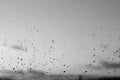 Rain drops and defocused sky background in black and white Royalty Free Stock Photo